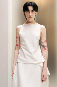 White Bias Cut Square Neck Open Back Top-arc us arkus-APOC STORE
