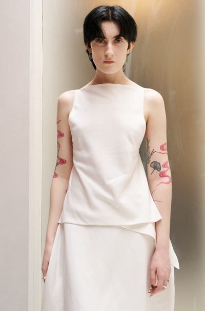 White Bias Cut Square Neck Open Back Top-arc us arkus-APOC STORE
