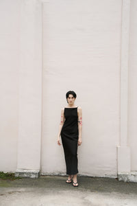 Black Bias Cut Square Neck Open Back Dress-arc us arkus-APOC STORE