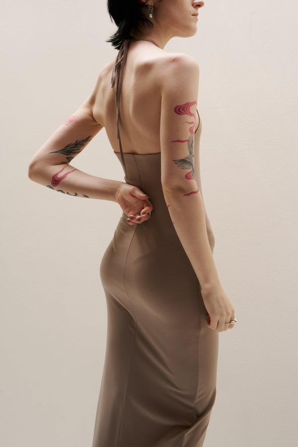 Nude Skinny Apron Maxi Dress-arc us arkus-APOC STORE