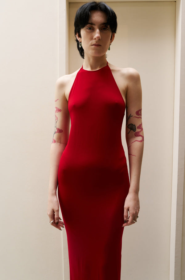 Red Skinny Apron Maxi Dress-arc us arkus-APOC STORE