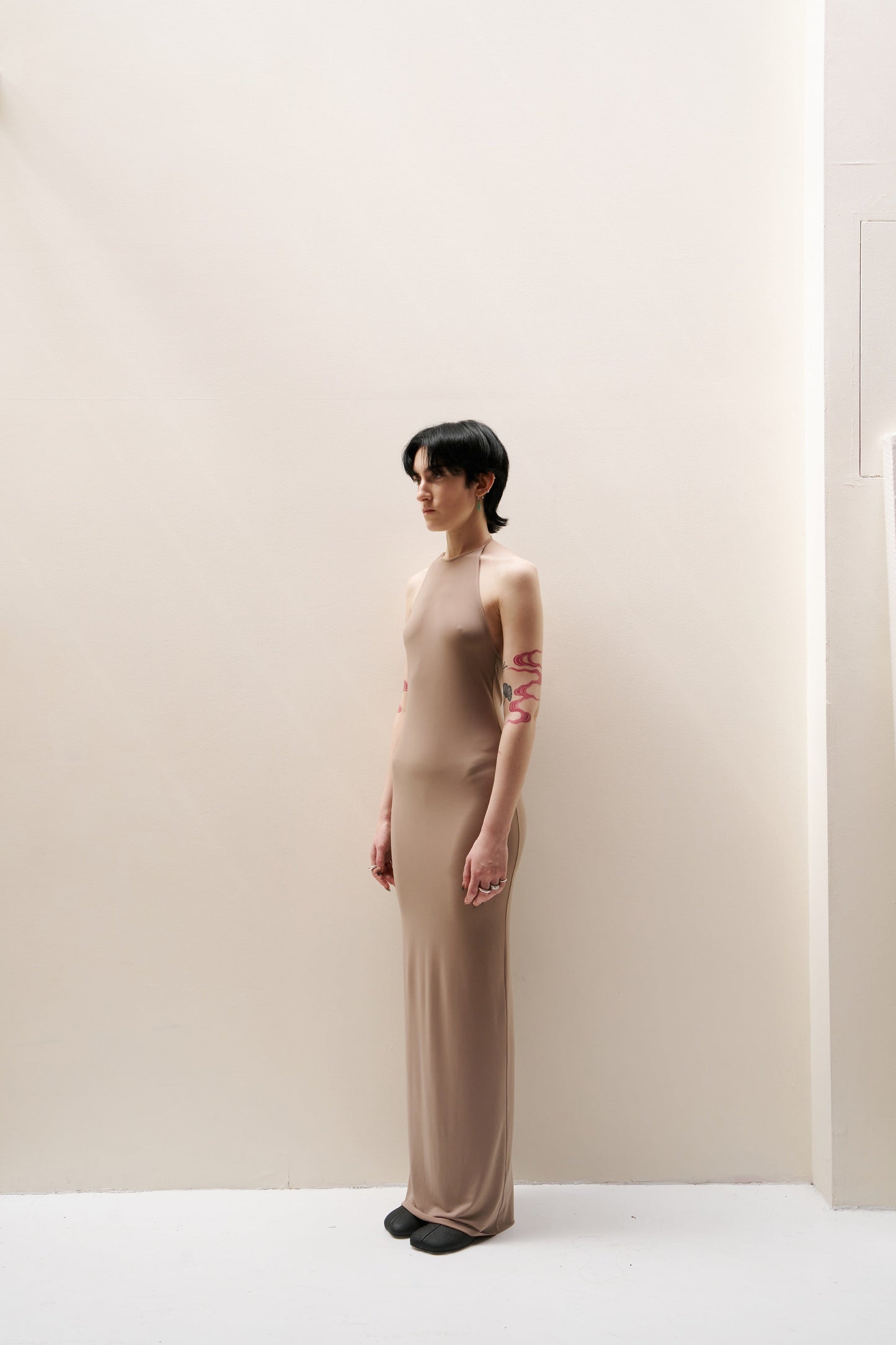 Nude Skinny Apron Maxi Dress-arc us arkus-APOC STORE