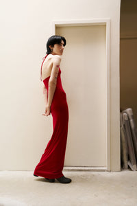 Red Skinny Apron Maxi Dress-arc us arkus-APOC STORE