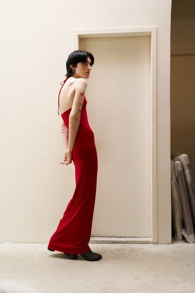 Red Skinny Apron Maxi Dress-arc us arkus-APOC STORE