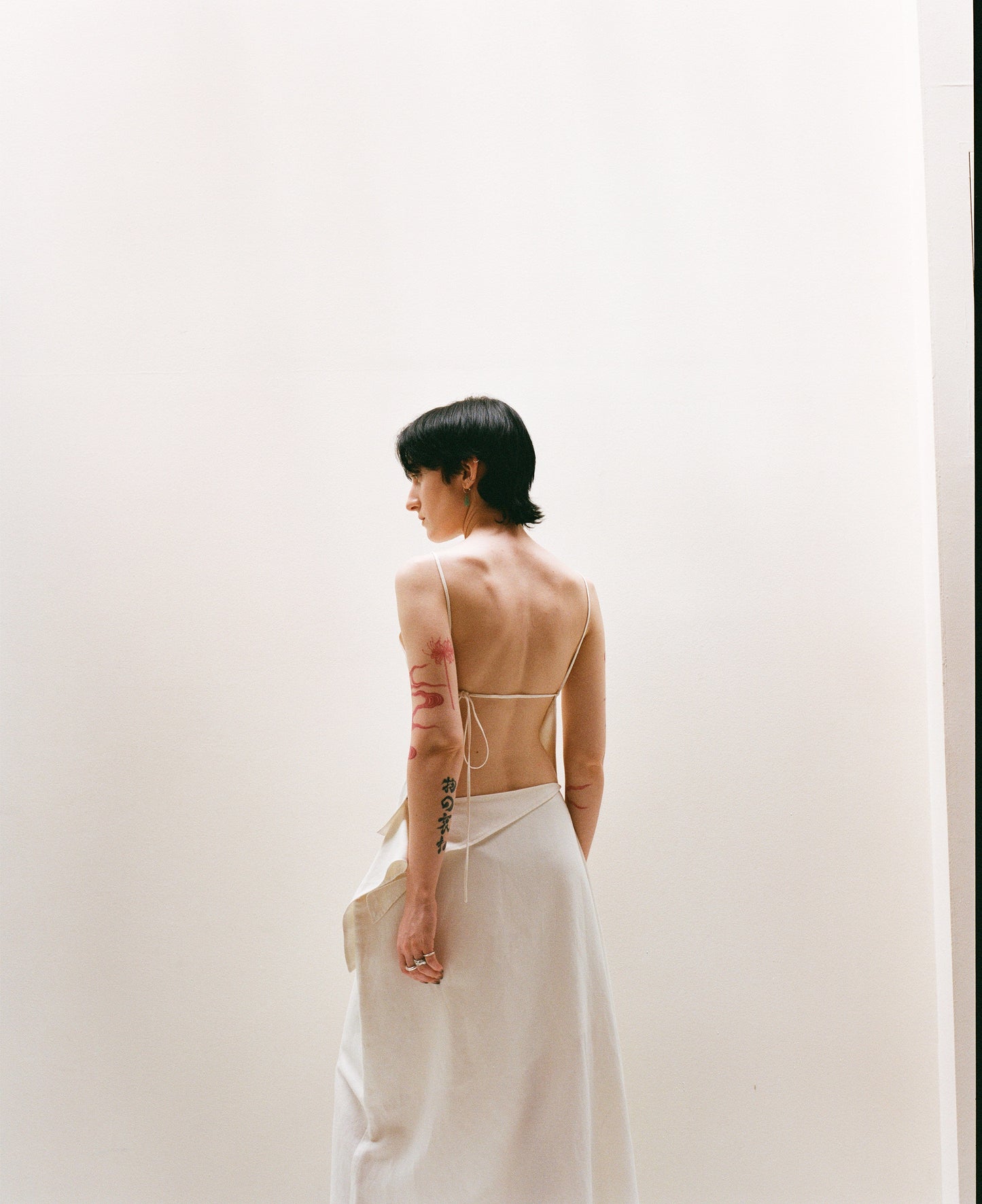 White Bias Cut Square Neck Open Back Top-arc us arkus-APOC STORE
