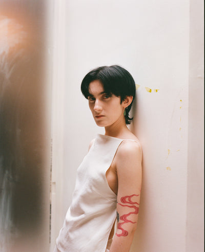 White Bias Cut Square Neck Open Back Top-arc us arkus-APOC STORE