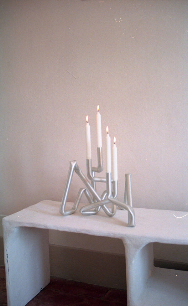 Bucatini candle holder (brushed aluminium)-(a.o.t)-APOC STORE