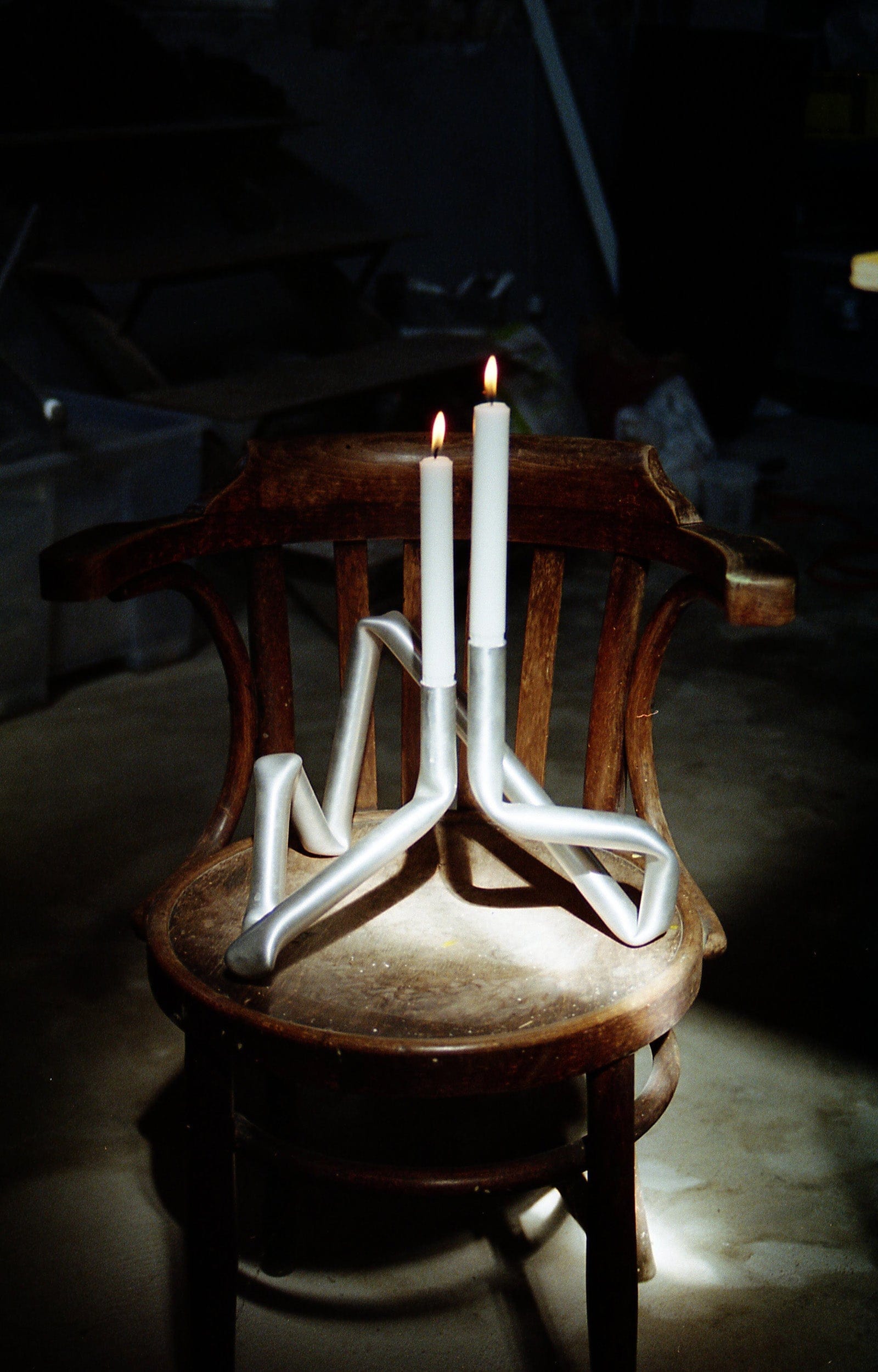 Bucatini candle holder (brushed aluminium)-(a.o.t)-APOC STORE