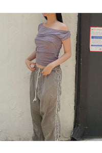 draping off-shoulder top grey-Lalameemee-APOC STORE