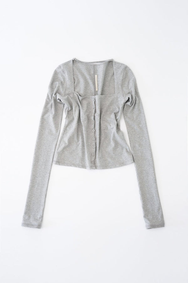 STRAP SOLID CARDIGAN (MELANGE GREY)-Lalameemee-APOC STORE