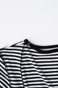 STRAP STRIPED CARDIGAN (BLACK AND WHITE)-Lalameemee-APOC STORE