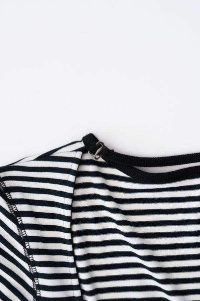 STRAP STRIPED CARDIGAN (BLACK AND WHITE)-Lalameemee-APOC STORE