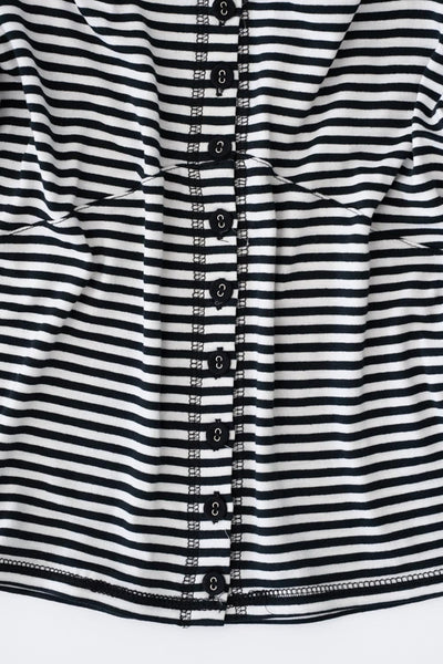 STRAP STRIPED CARDIGAN (BLACK AND WHITE)-Lalameemee-APOC STORE