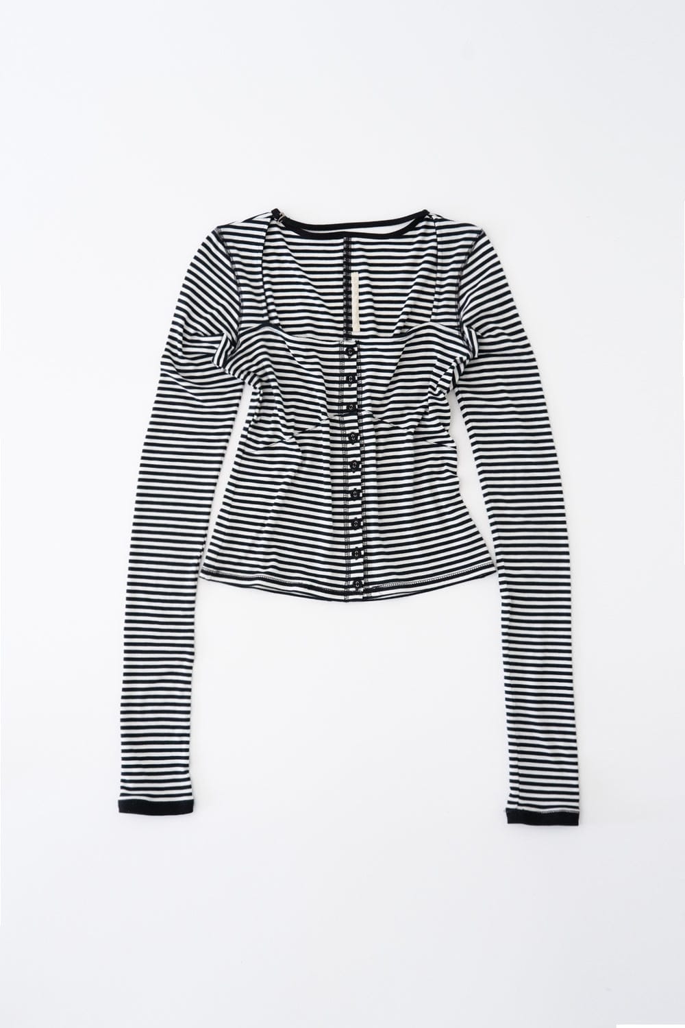 STRAP STRIPED CARDIGAN (BLACK AND WHITE)-Lalameemee-APOC STORE
