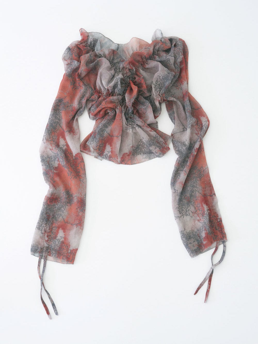 SHEER SMOCKING BLOUSE (SCARLET)-Lalameemee-APOC STORE