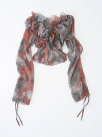 SHEER SMOCKING BLOUSE (SCARLET)-Lalameemee-APOC STORE