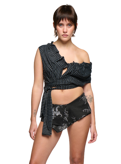 Backless Polo Shirt - Charcoal Stripe-Karlaidlaw-APOC STORE