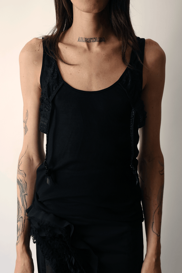 Basic Tank Top With Upcycled Lingerie Accessories-TRANSE PARIS-APOC STORE