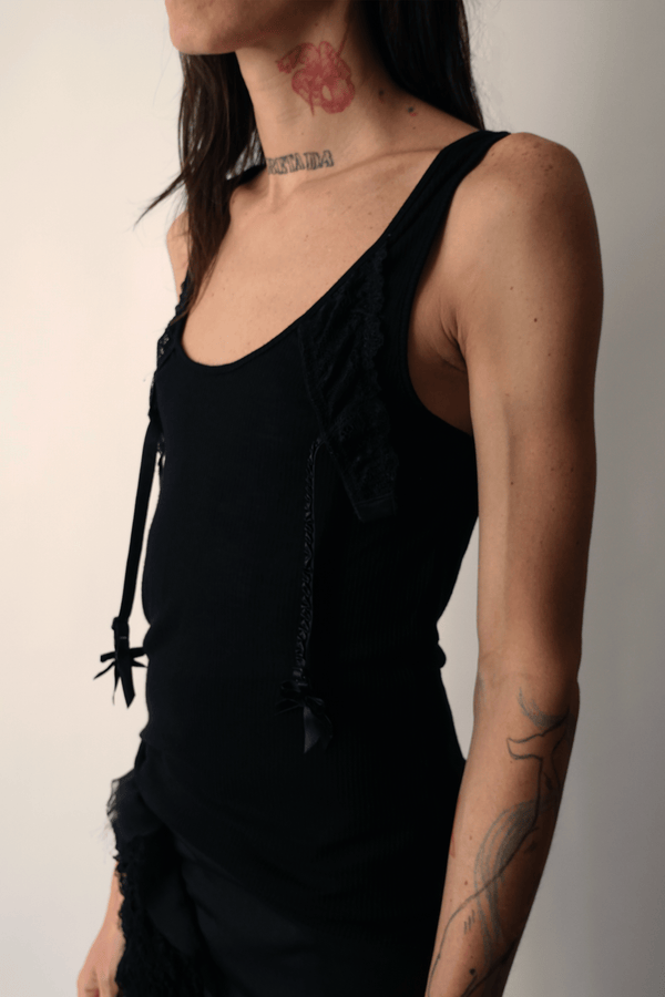 Basic Tank Top With Upcycled Lingerie Accessories-TRANSE PARIS-APOC STORE
