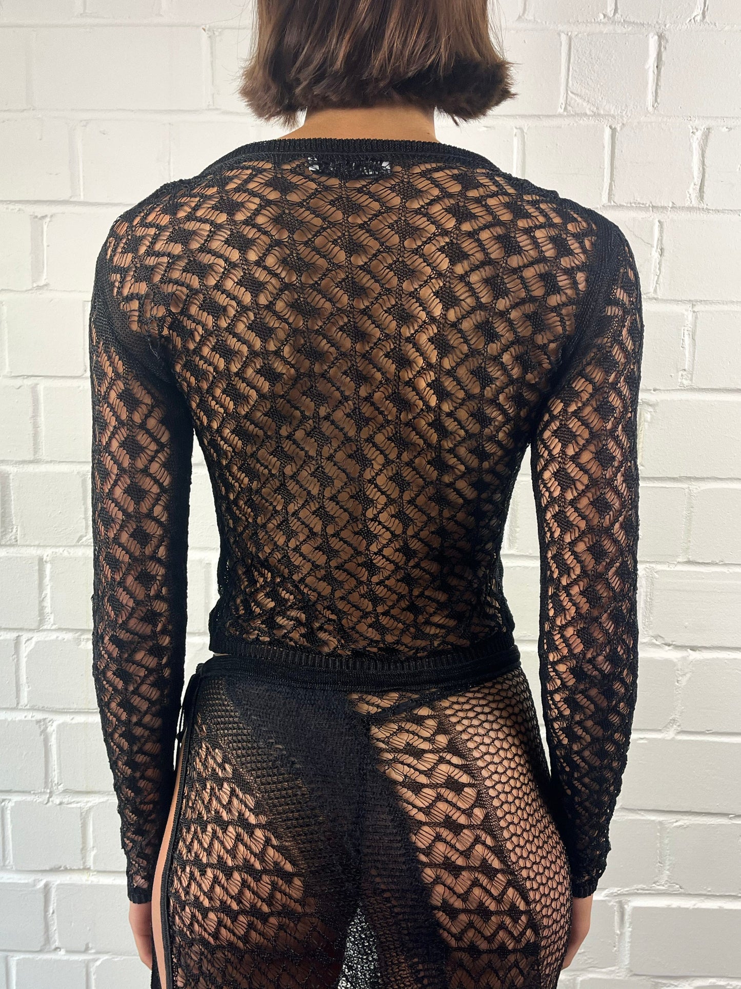 Black diamond knitted lace top-Raquel de Carvalho-APOC STORE