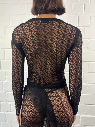 Black diamond knitted lace top-Raquel de Carvalho-APOC STORE