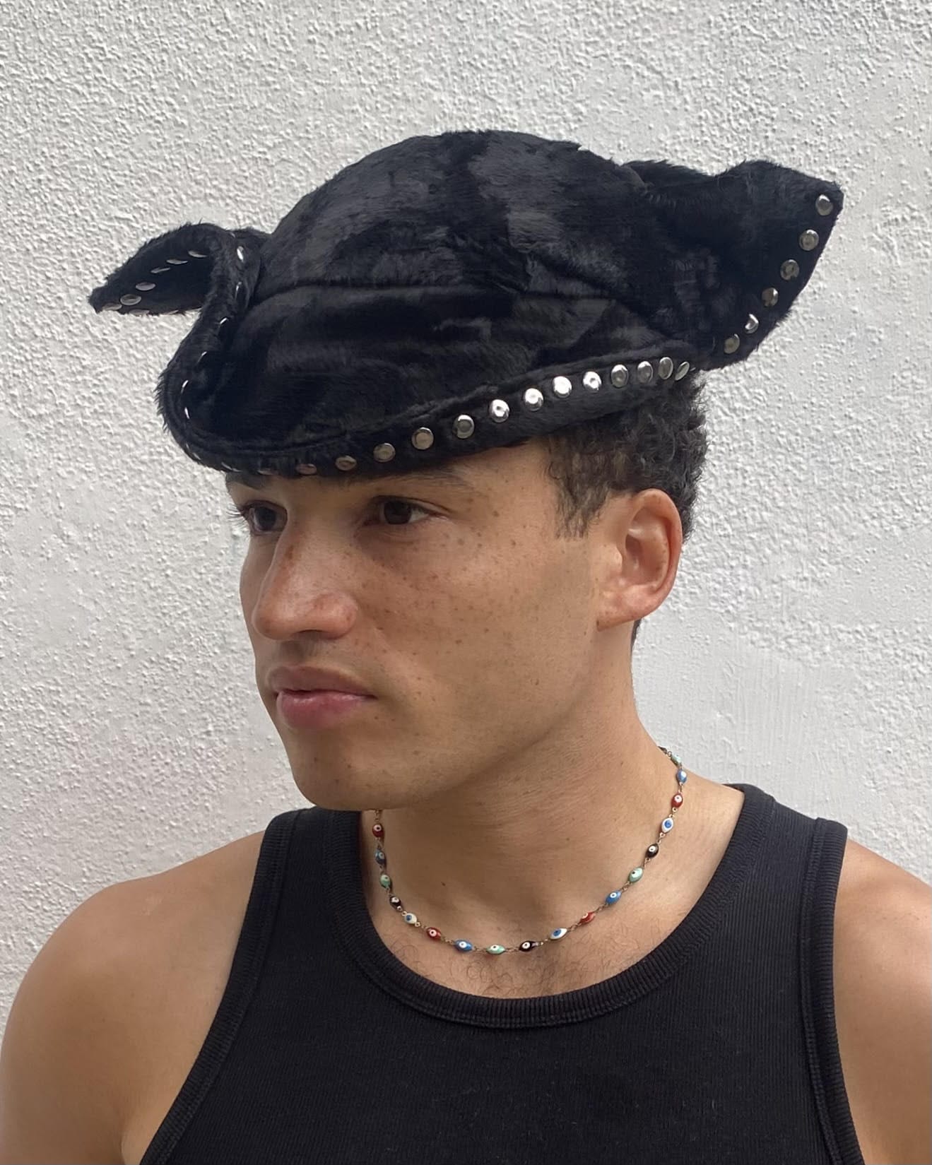 Black Fuzz Hat with Studs-Benny Andallo-APOC STORE