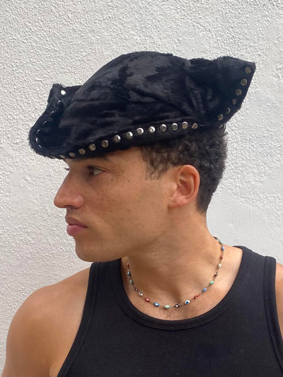 Black Fuzz Hat with Studs-Benny Andallo-APOC STORE