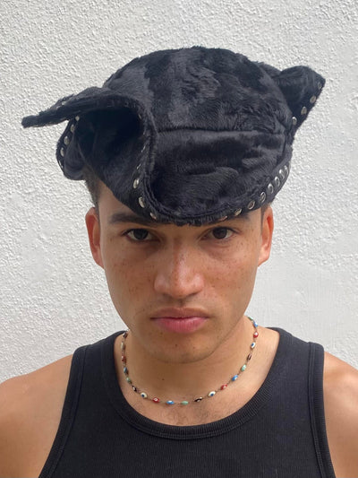 Black Fuzz Hat with Studs-Benny Andallo-APOC STORE
