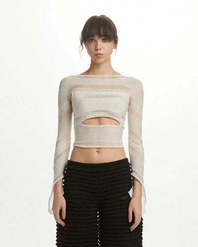 Reverse Swirl Crop Knit Top White-July Li-APOC STORE