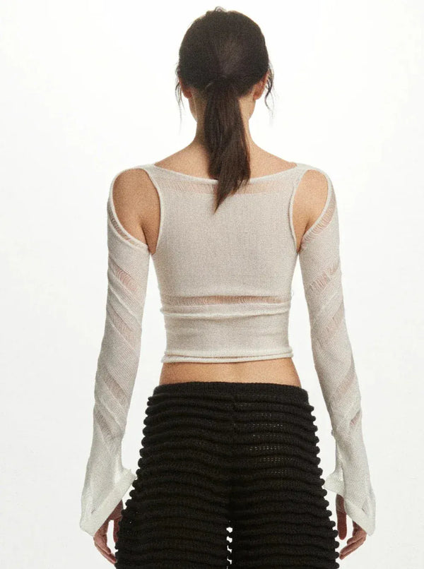 Reverse Swirl Crop Knit Top White-July Li-APOC STORE