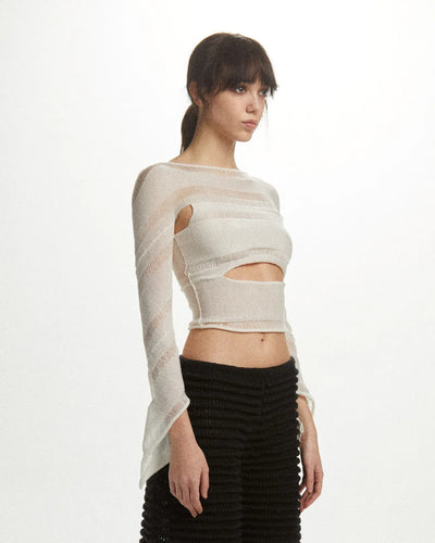Reverse Swirl Crop Knit Top White-July Li-APOC STORE