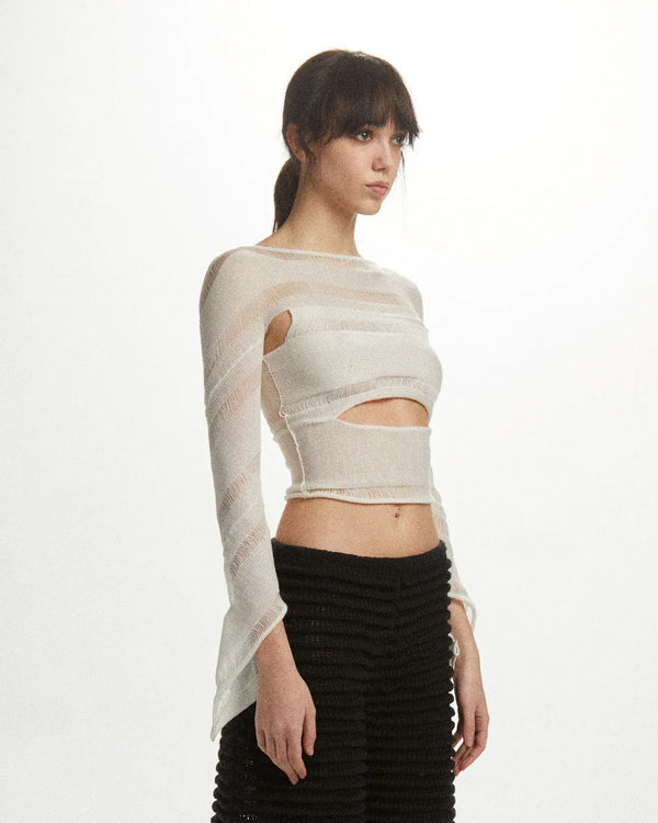 Reverse Swirl Crop Knit Top White-July Li-APOC STORE