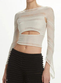 Reverse Swirl Crop Knit Top White-July Li-APOC STORE