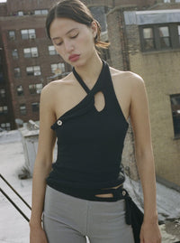 Black Button Top-Krystal Paniagua-APOC STORE