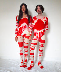 Hand Dyed Tights Red White-Celia Calderón Asensio-APOC STORE