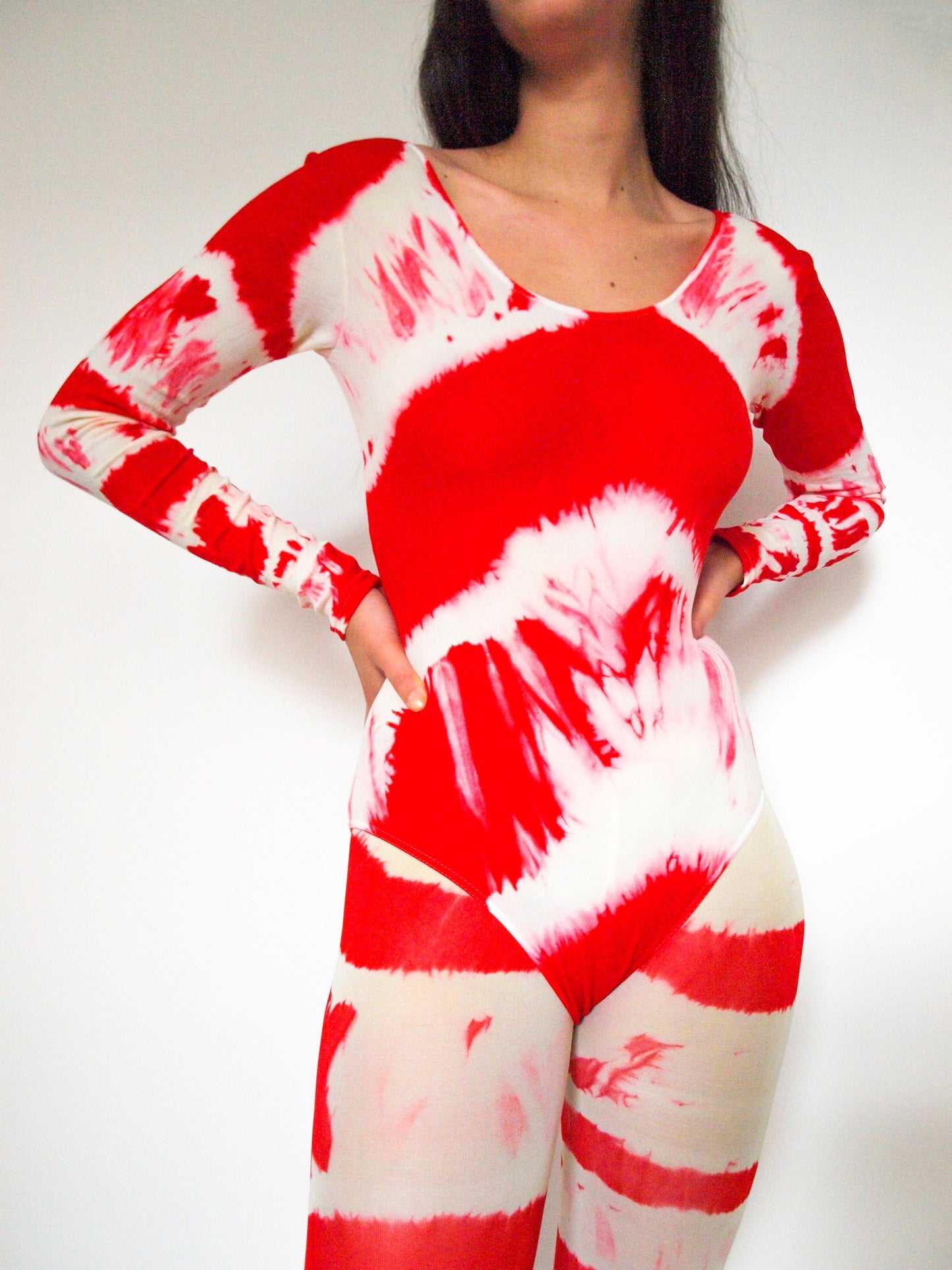 Hand Dyed Tights Red White-Celia Calderón Asensio-APOC STORE