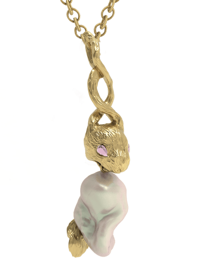 Gold Lucky Rabbit Pearl Necklace-Ancient Future-APOC STORE