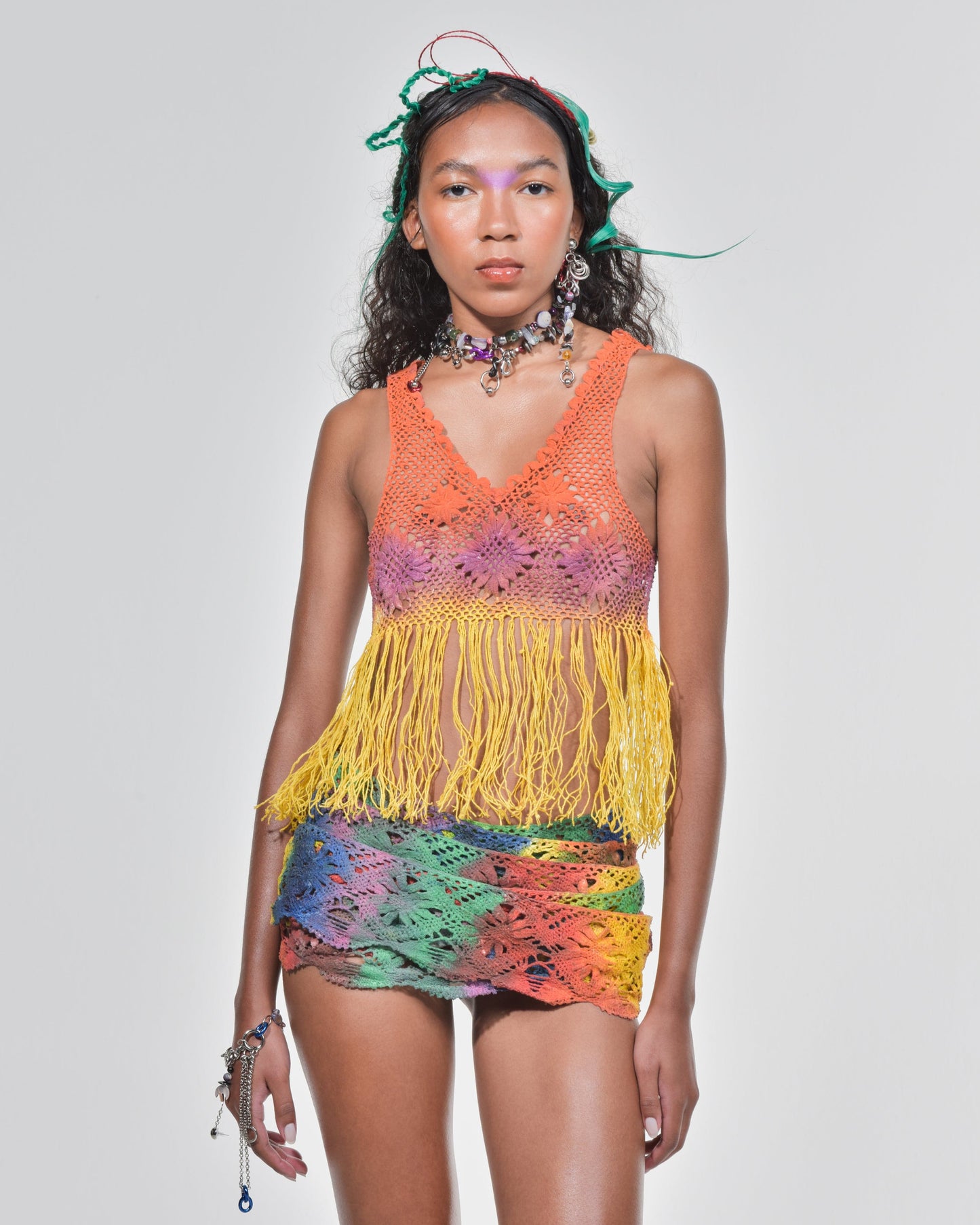 Multicolour Fringe Latex Lace Top-VEREDAS-APOC STORE