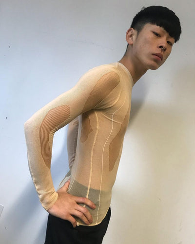 Beige Drop Stitch Knit-Khanh Brice Nguyen-APOC STORE