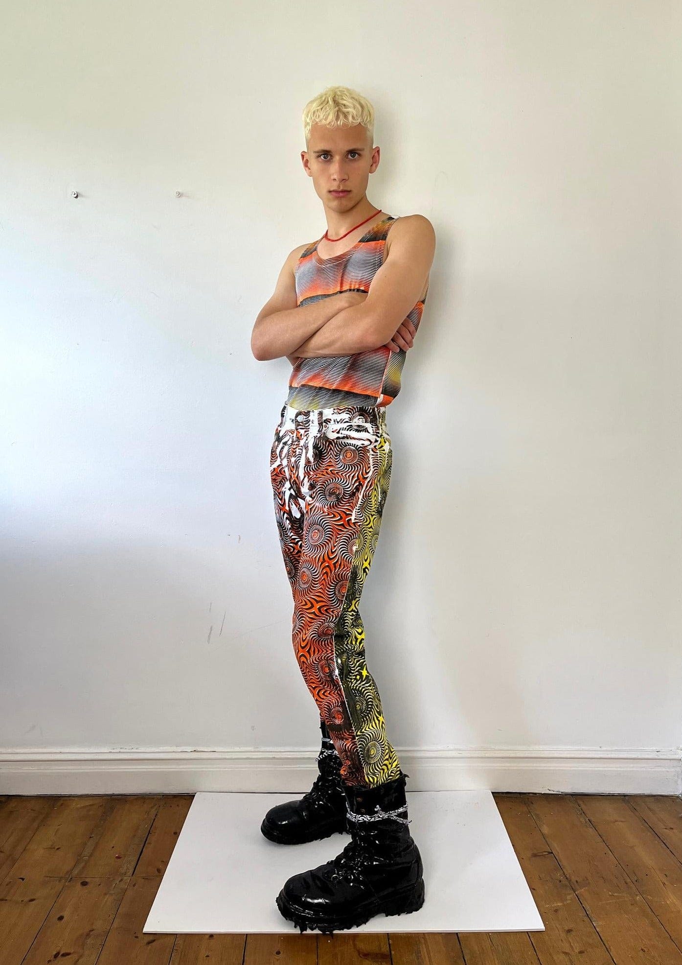 Orange & Yellow Spiral Print Jeans-Pip Paz-Howlett-APOC STORE