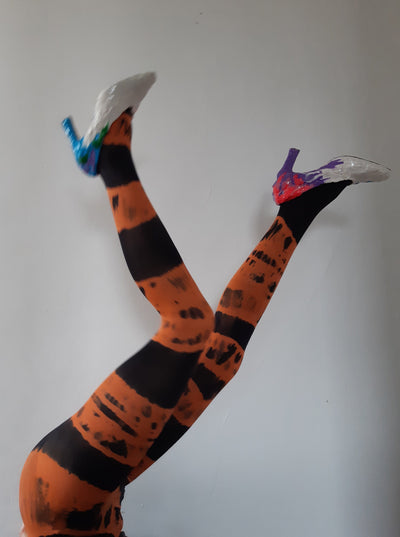 Hand Dyed Tights Orange Black-Celia Calderón Asensio-APOC STORE