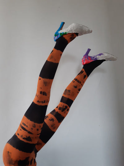 Hand Dyed Tights Orange Black-Celia Calderón Asensio-APOC STORE