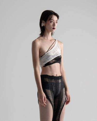 Black&White One Shoulder Tank Top-July Li-APOC STORE