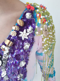 Embroidered Hand Dyed Bodysuit 1 Blue Multicolour-Celia Calderón Asensio-APOC STORE