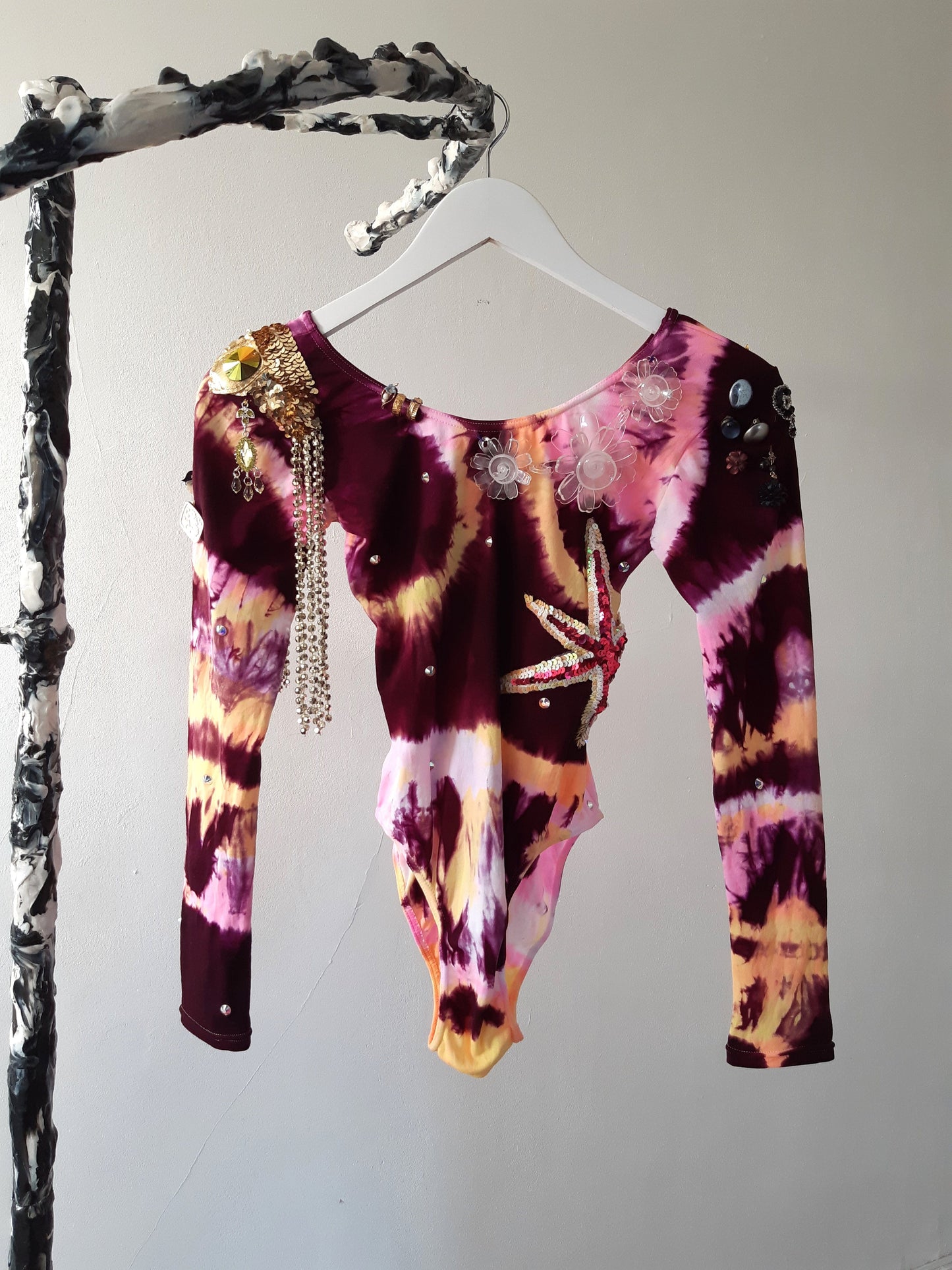 Embroidered Hand Dyed Bodysuit 2 Pink Multicolour-Celia Calderón Asensio-APOC STORE