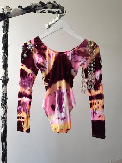 Embroidered Hand Dyed Bodysuit 2 Pink Multicolour-Celia Calderón Asensio-APOC STORE