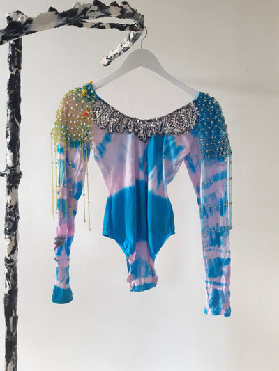Embroidered Hand Dyed Bodysuit 1 Blue Multicolour-Celia Calderón Asensio-APOC STORE
