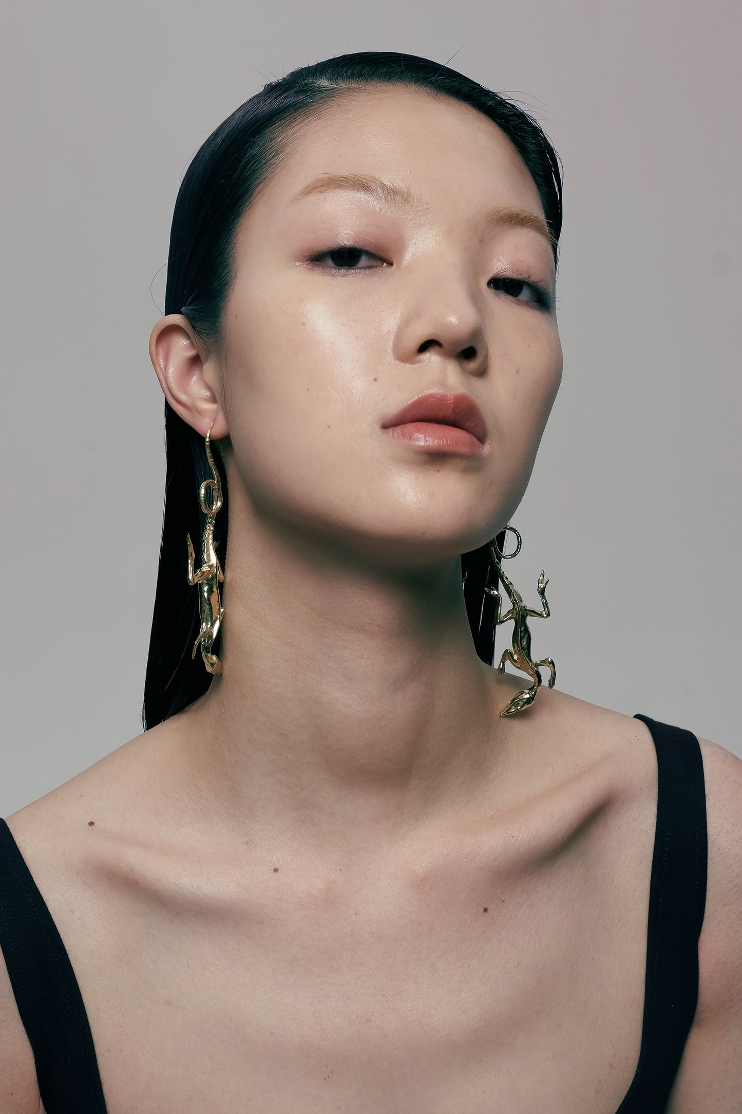 Brass Grass Lizard Earrings-Ancient Future-APOC STORE