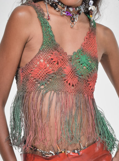 Green Orange Fringe Latex Lace Top-VEREDAS-APOC STORE