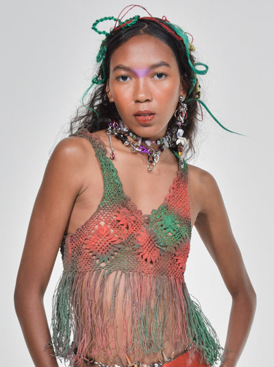 Green Orange Fringe Latex Lace Top-VEREDAS-APOC STORE